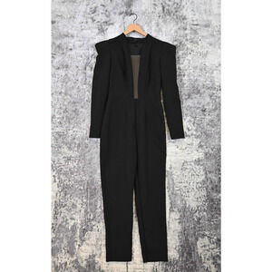 New Mikael D Jumpsuit Womens Black Structured Mesh Panel US 10 / EU 42